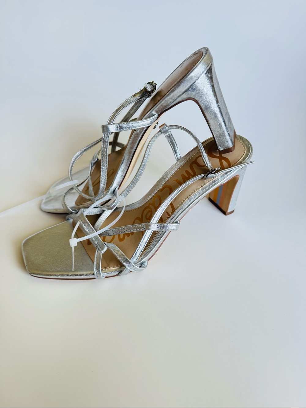 Sam Edelman Silver Metallic Strappy Block Heel Sandals